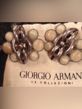 Giorgio Armani Cream and Silver Floral Cluster Earrings